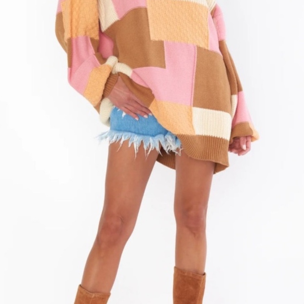 Show Me Your MuMu Pink and Brown Patchwork Sweater